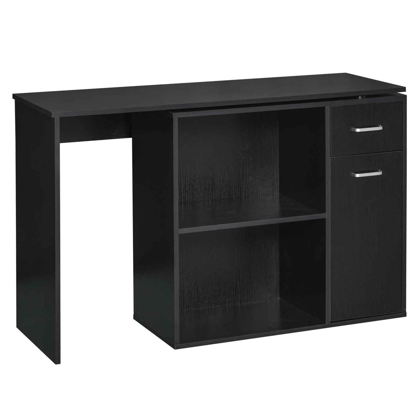 HOMCOM L-Shaped Desk Computer Corner Desk, Dining Table with Storage Shelf and Drawer, Workstation for Home Office, Black