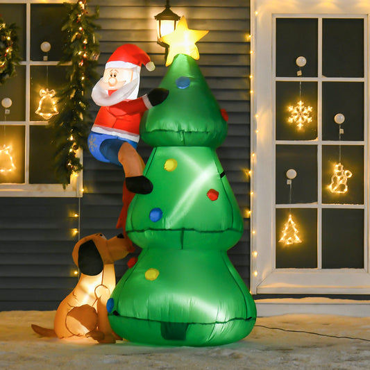 HOMCOM 6FT Inflatable Christmas Tree, LED Lighted with Santa Claus Dog Decoration
