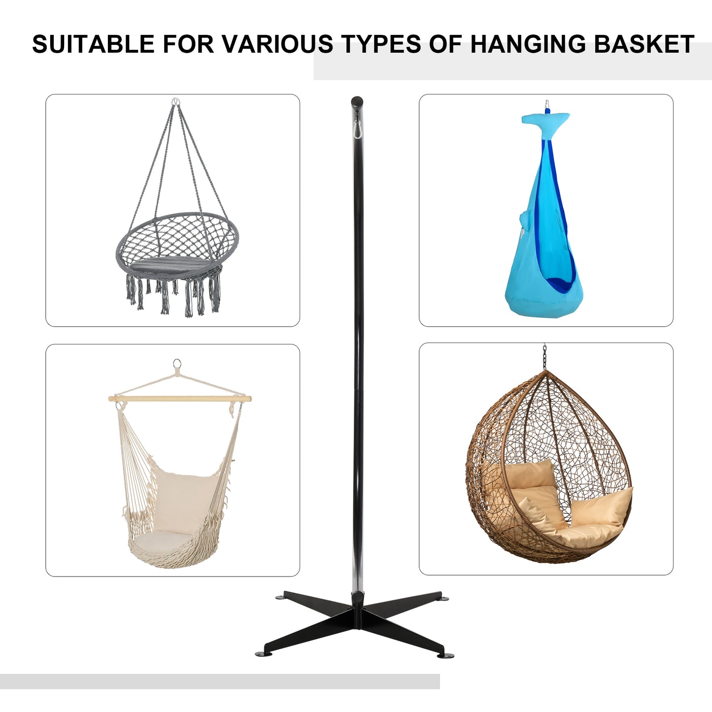Outsunny Hammock Chair Stand Only Construction Heavy Duty Metal C-Stand Indoor Outdoor