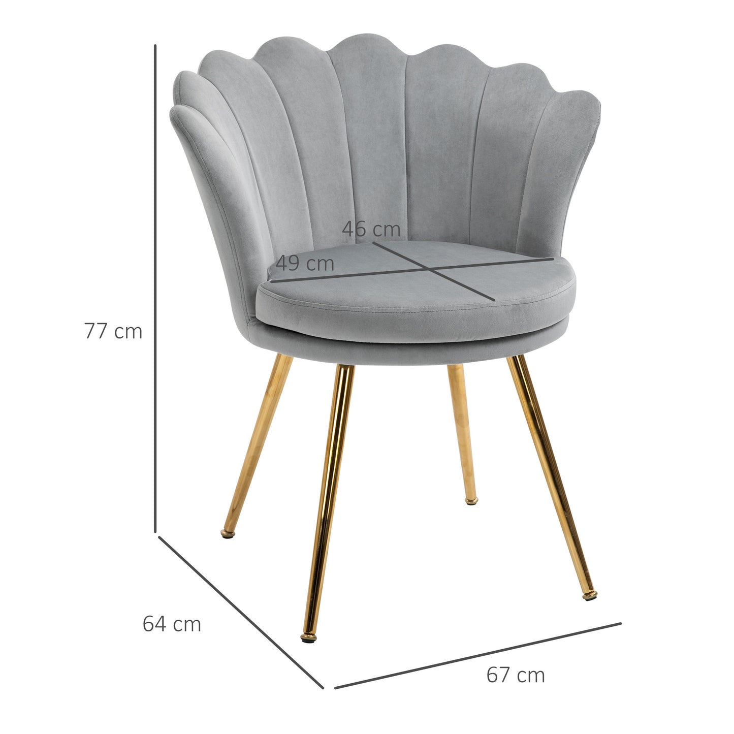 HOMCOM Accent Chair Modern Dining Chair Velvet-Touch Fabric Armchair with Gold  Legs