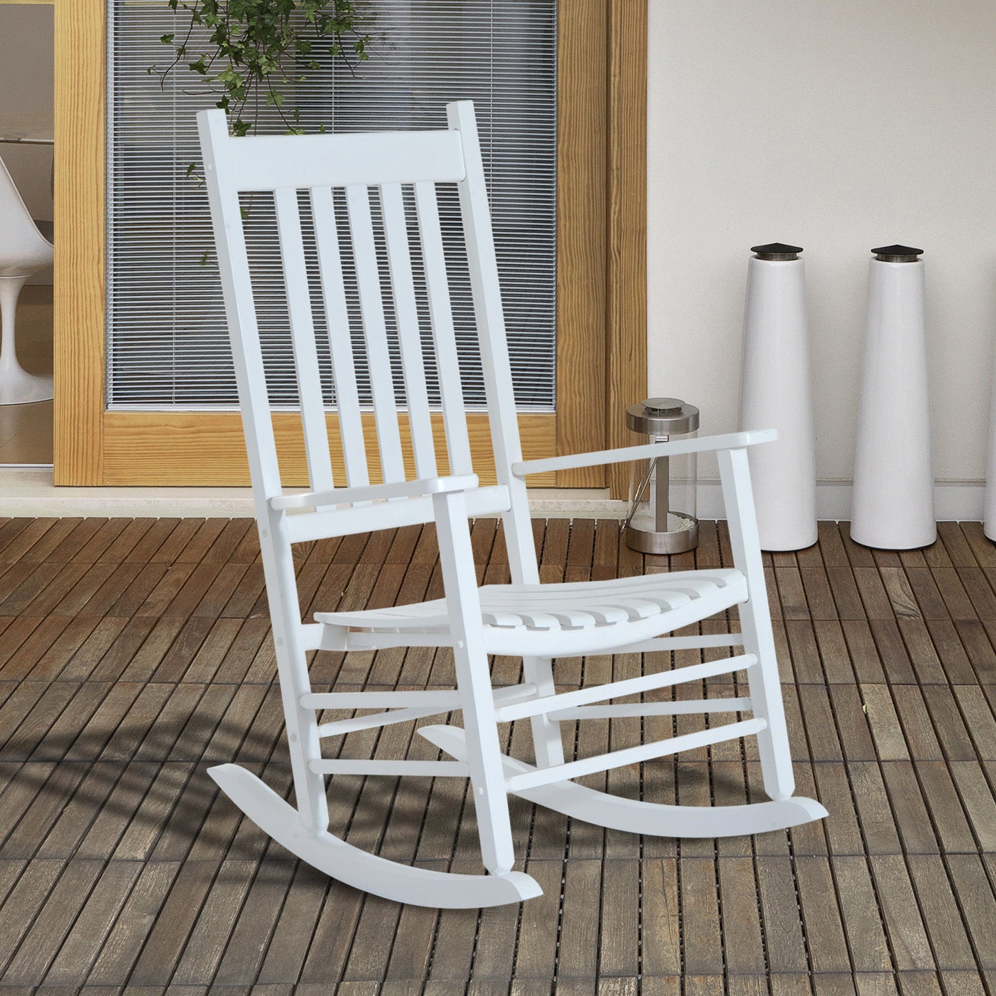 Outsunny Porch Rocking Chair, Poplar Wood, 69Wx86Dx115H cm-White