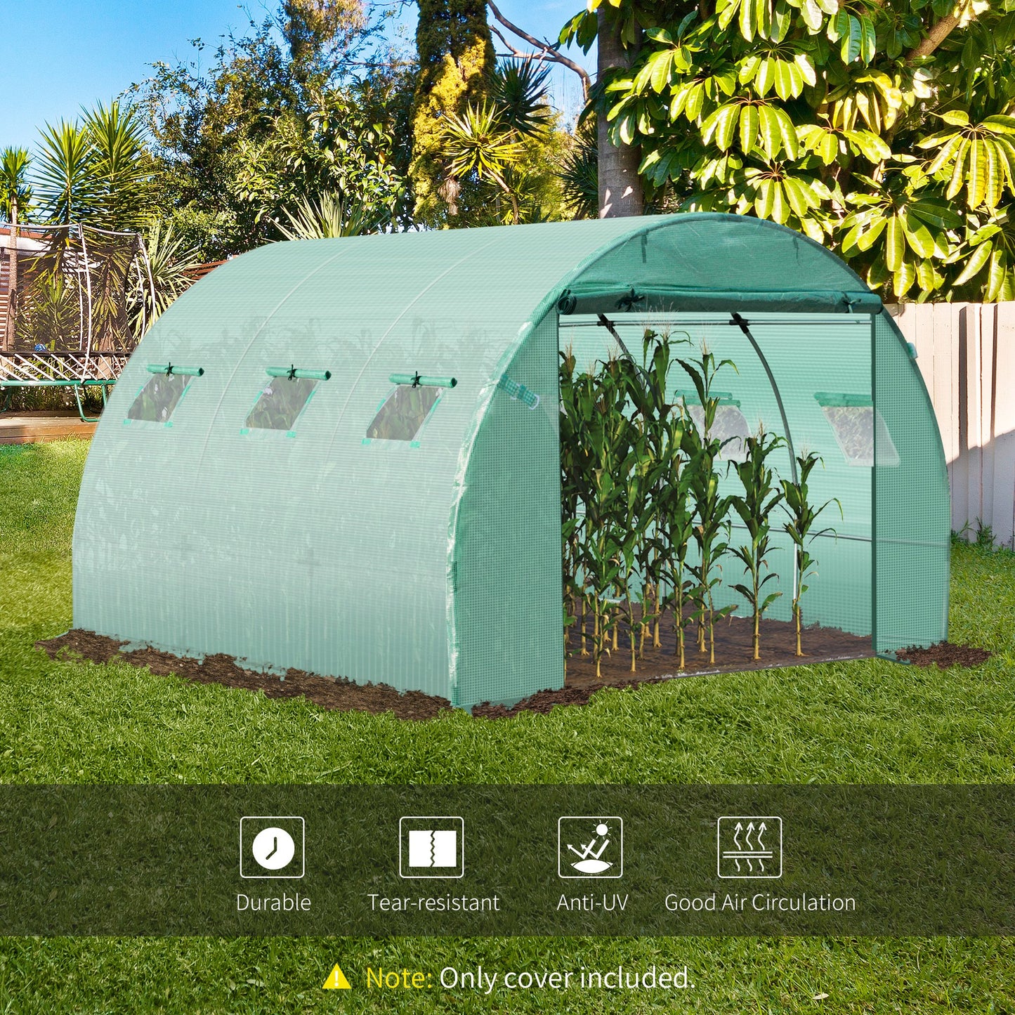 Outsunny 10X10ft Greenhouse Replacement Cover for Tunnel Walk-in Greenhouse w/ Windows Door