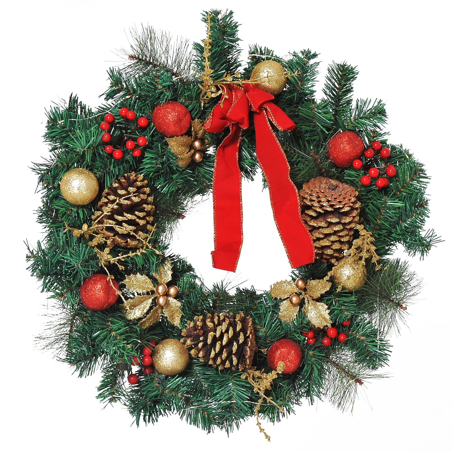 HOMCOM Pre-Lit Artificial Christmas Door Wreath, 60 cm Diameter