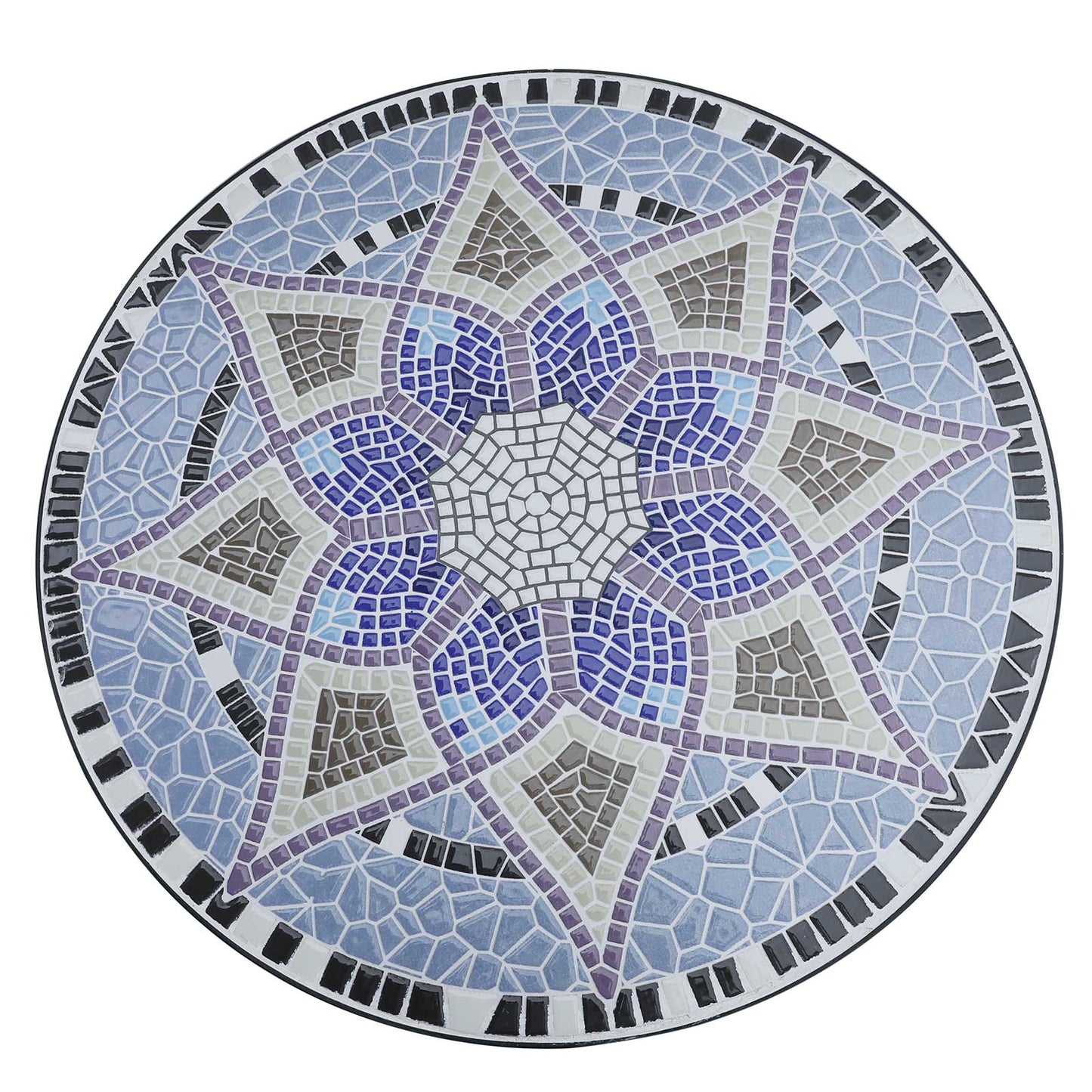 Outsunny Outdoor Mosaic Round Garden Table, Patio Bistro Coffee Side Table with 60cm Ceramic Top for Garden, Blue and White