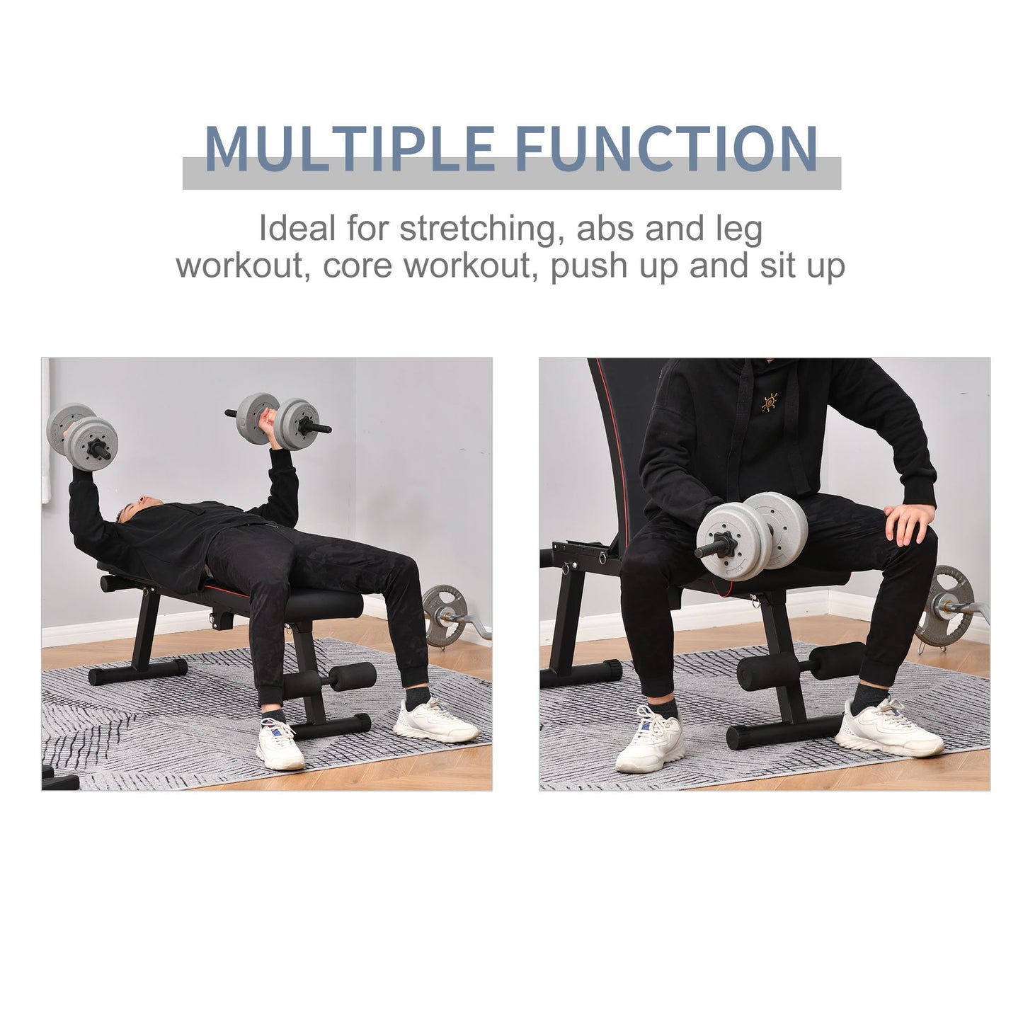 HOMCOM Foldable Sit Up Dumbbell Bench Adjustable Exercise Machine for Home Office