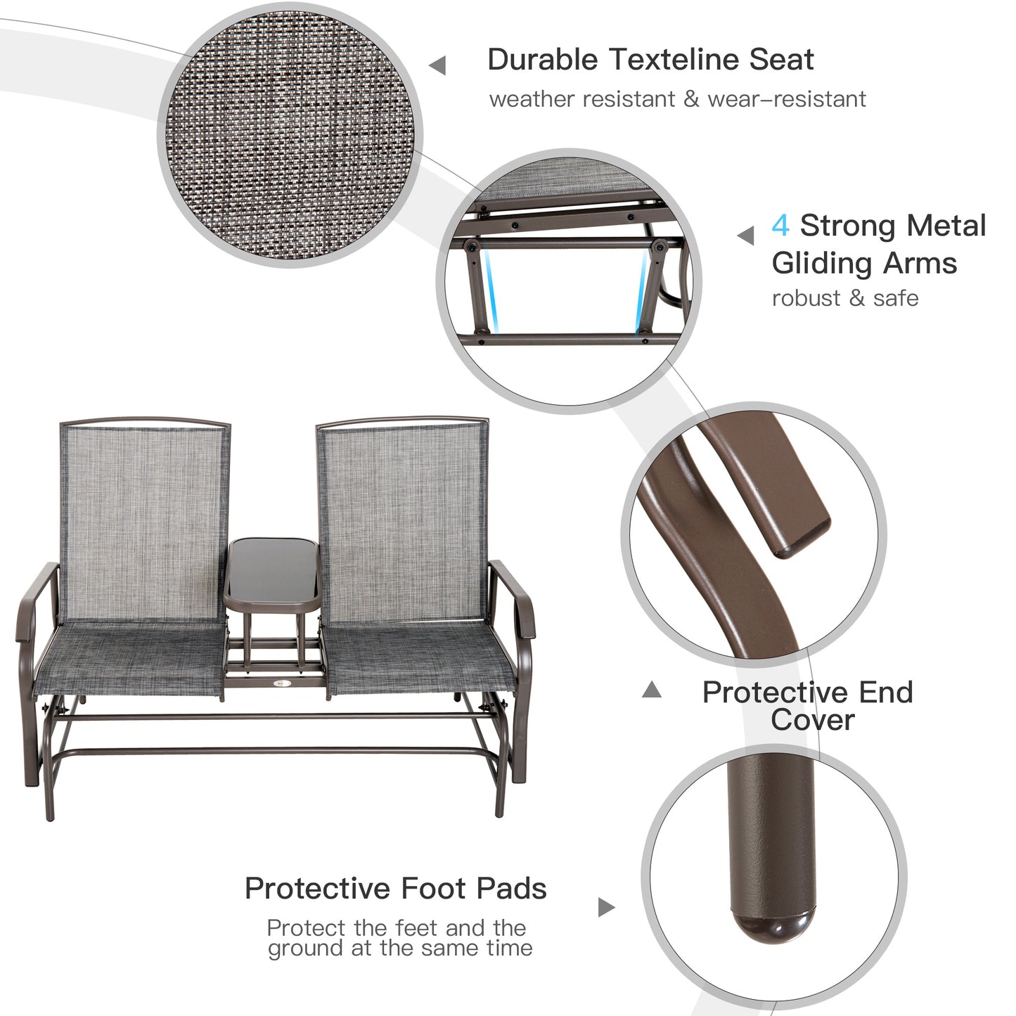 Outsunny 2-Seater Metal Texteline Rocking Seat Chair-Brown/Grey