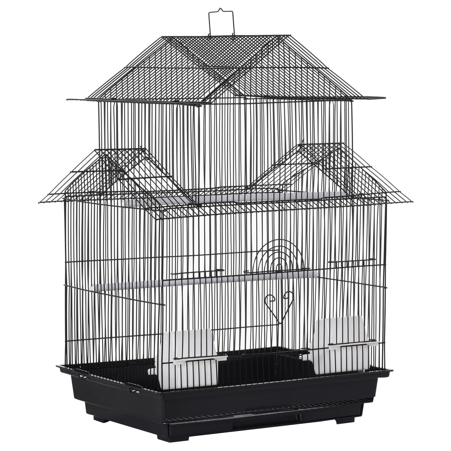PawHut Metal Bird Cage w/ Plastic Perch Food Container Handle Small 51 x 40 x 67cm Black