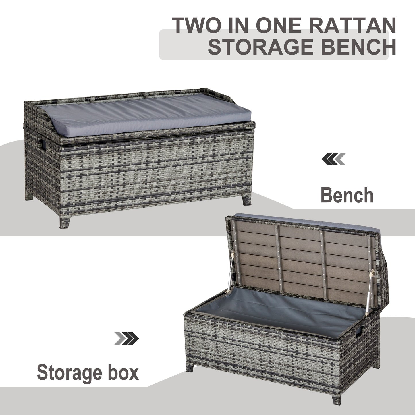 Outsunny PE Rattan Bench Patio Wicker Storage Basket Seat Furniture w/ Cushion
