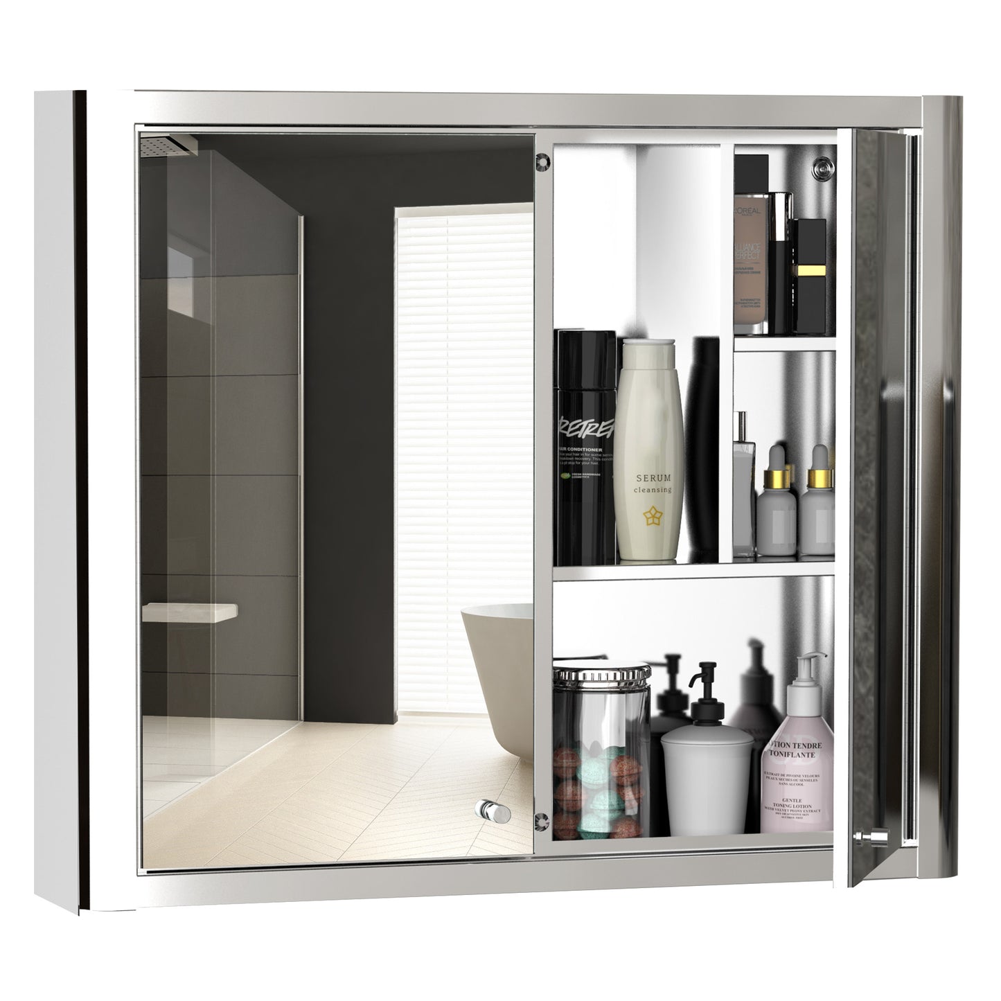 kleankin Bathroom Mirror Cabinet Wall Mount Storage Cupboard W/ Double Door and Shelf