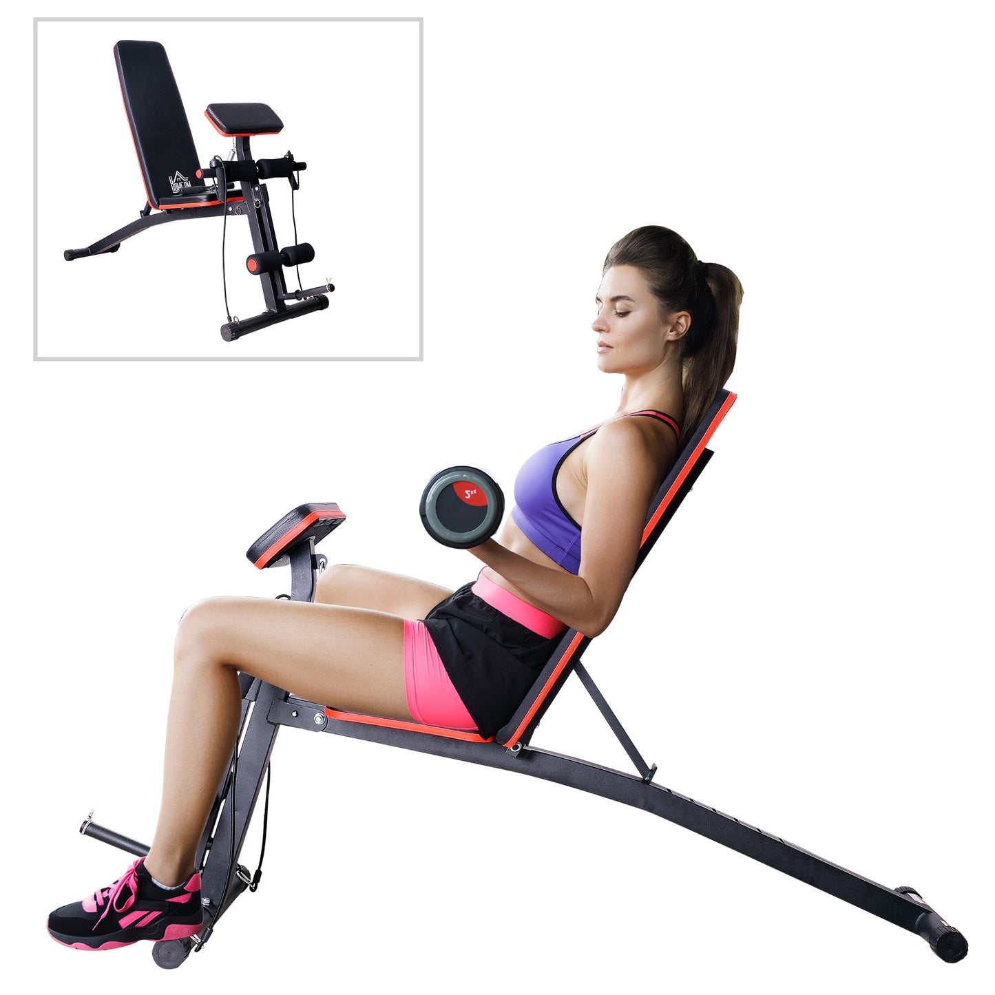 HOMCOM Foldable Exercise Bench, 6 Levels Adjustment-Black/Red