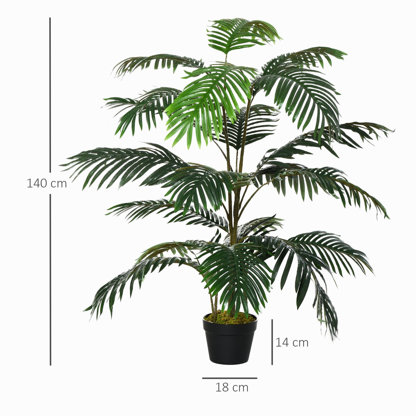 Outsunny 140cm/4.6FT Artificial Palm Plant Decorative Tree w/ 20 Leaves Nursery Pot Fake Plastic Indoor Outdoor Greenery Home Office Décor