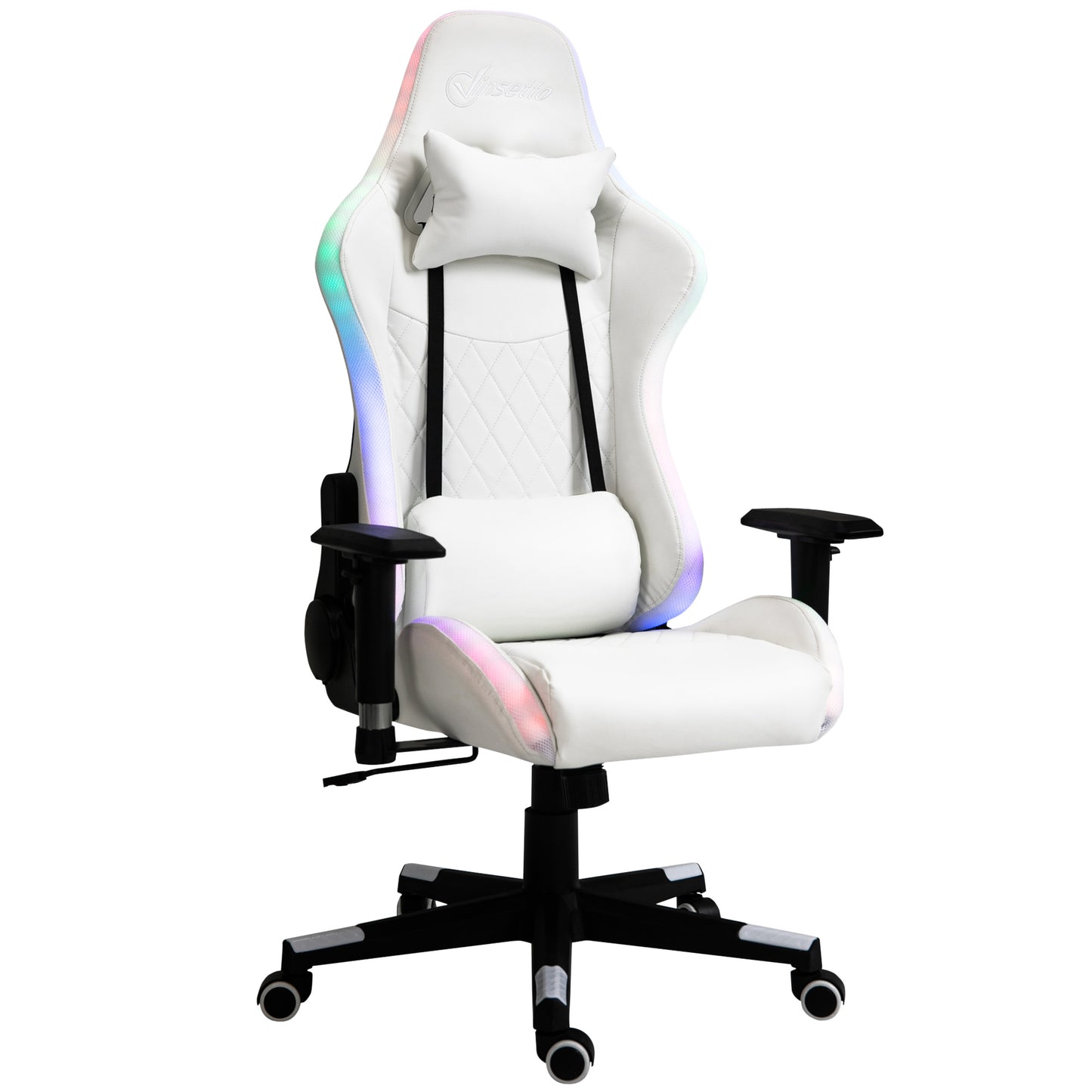 Vinsetto Gaming Chair w/ RGB LED Light, Arm, Swivel Home Office Gamer Recliner, White