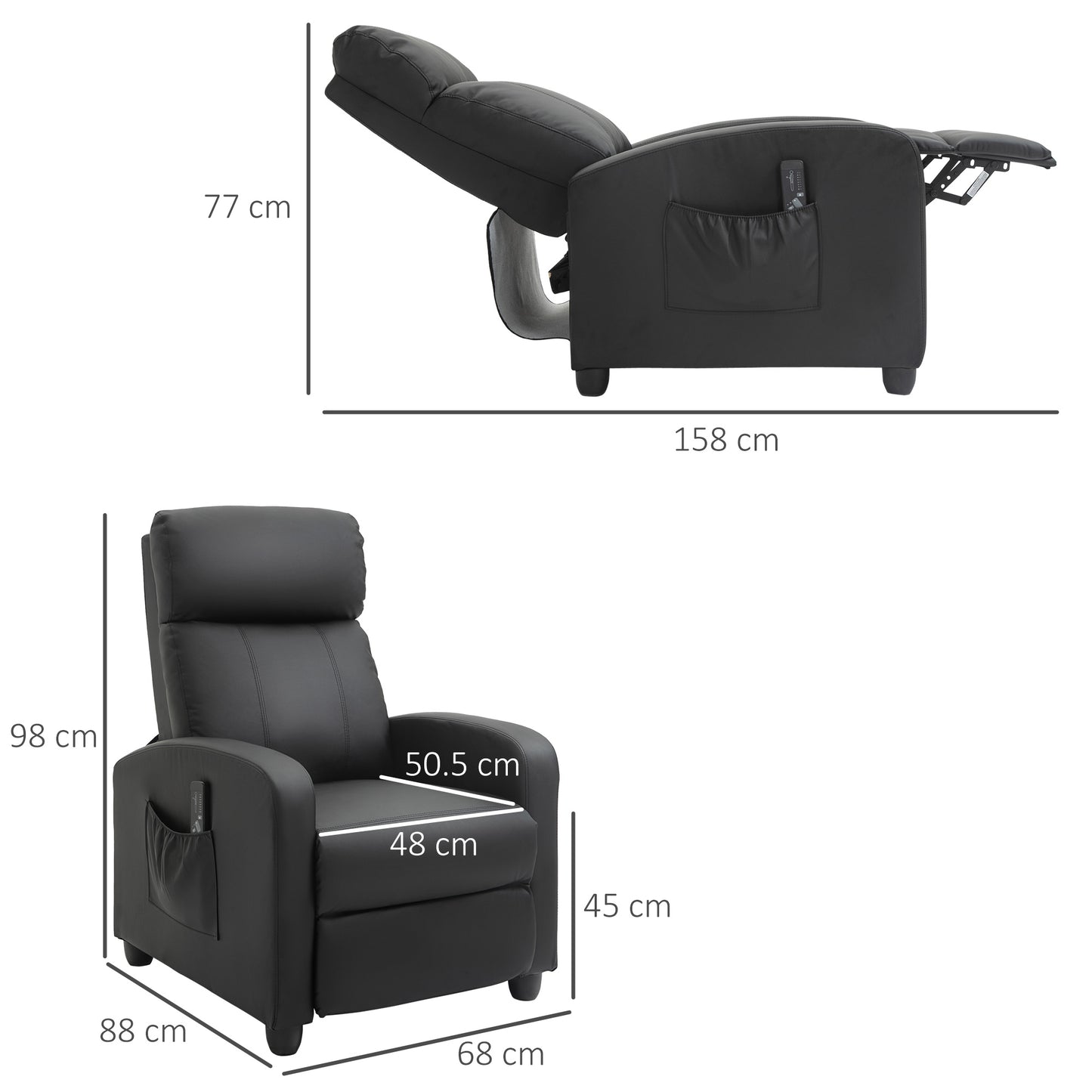 HOMCOM Recliner Sofa Chair PU Leather Massage Armcair w/ Remote Control, Black