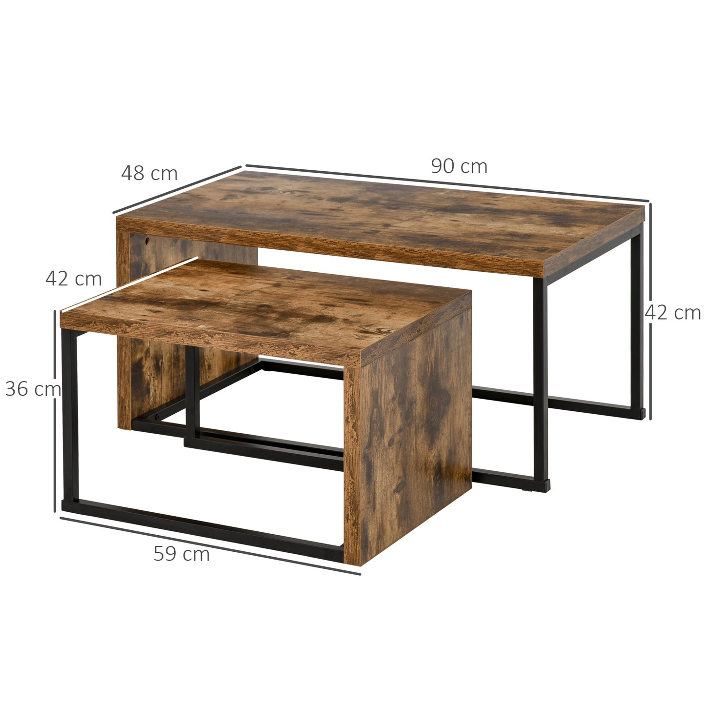 HOMCOM 2 Pieces Coffee Tables Set Industrial Style Side Table Living Room Bedroom