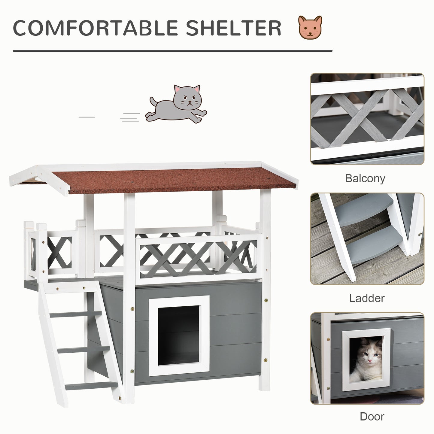 PawHut Fir Wood Outdoor Pet Shelter Grey/White