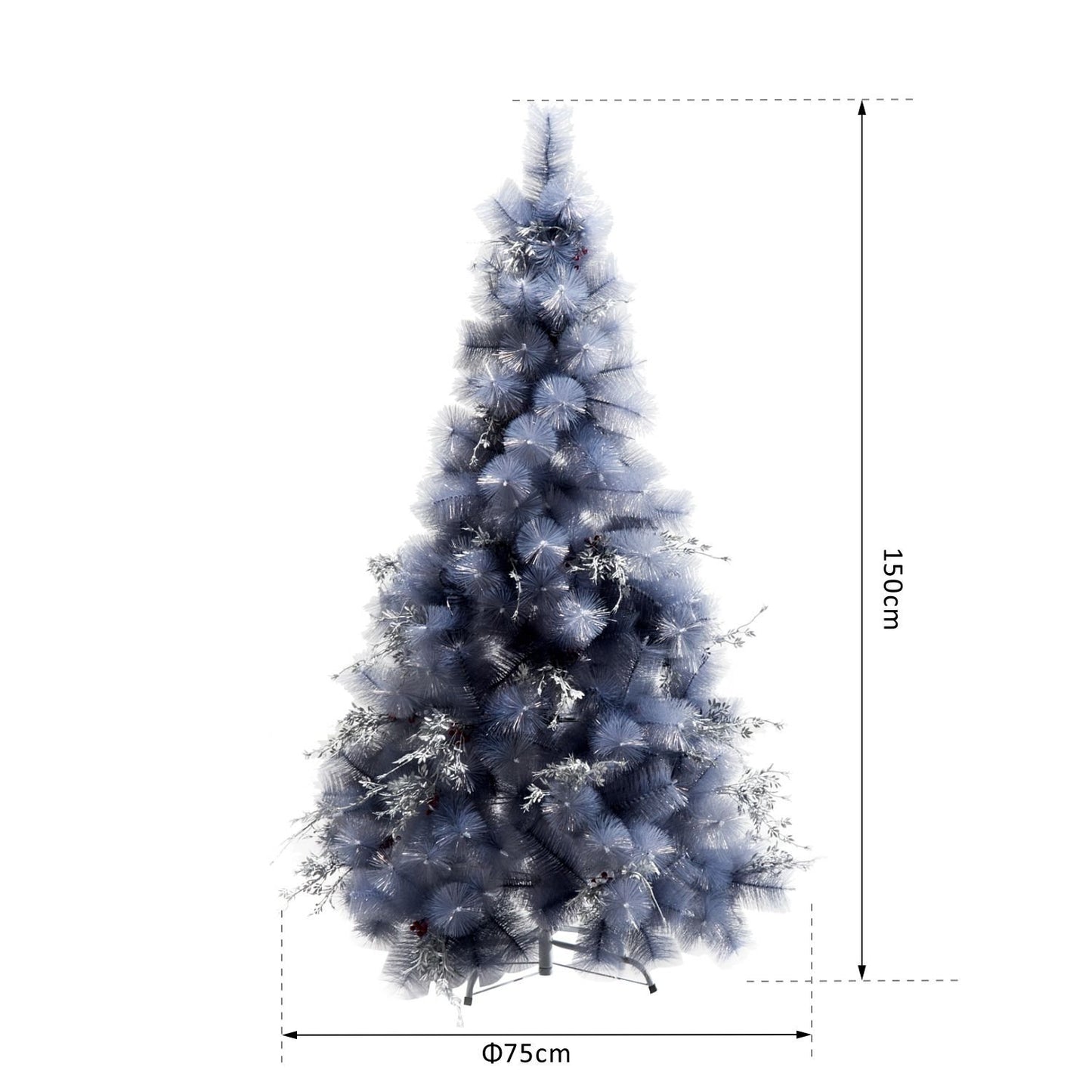 HOMCOM Christmas Tree, 150H cm, W/Replica Berry And Spruce-Grey