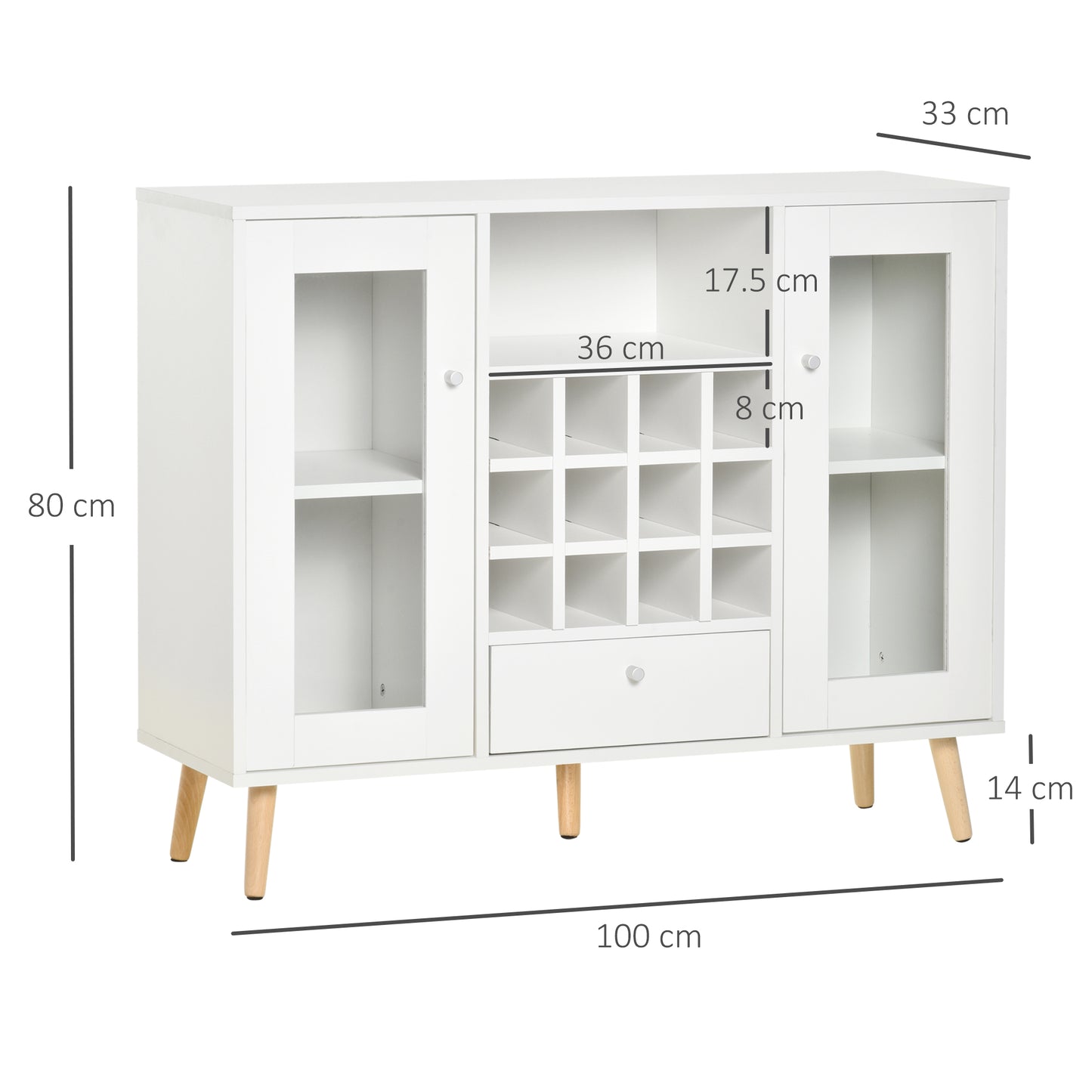 HOMCOM Modern Sideboard Cabinet Kitchen Cupboard with Glass Doors, Drawer & Wine Rack