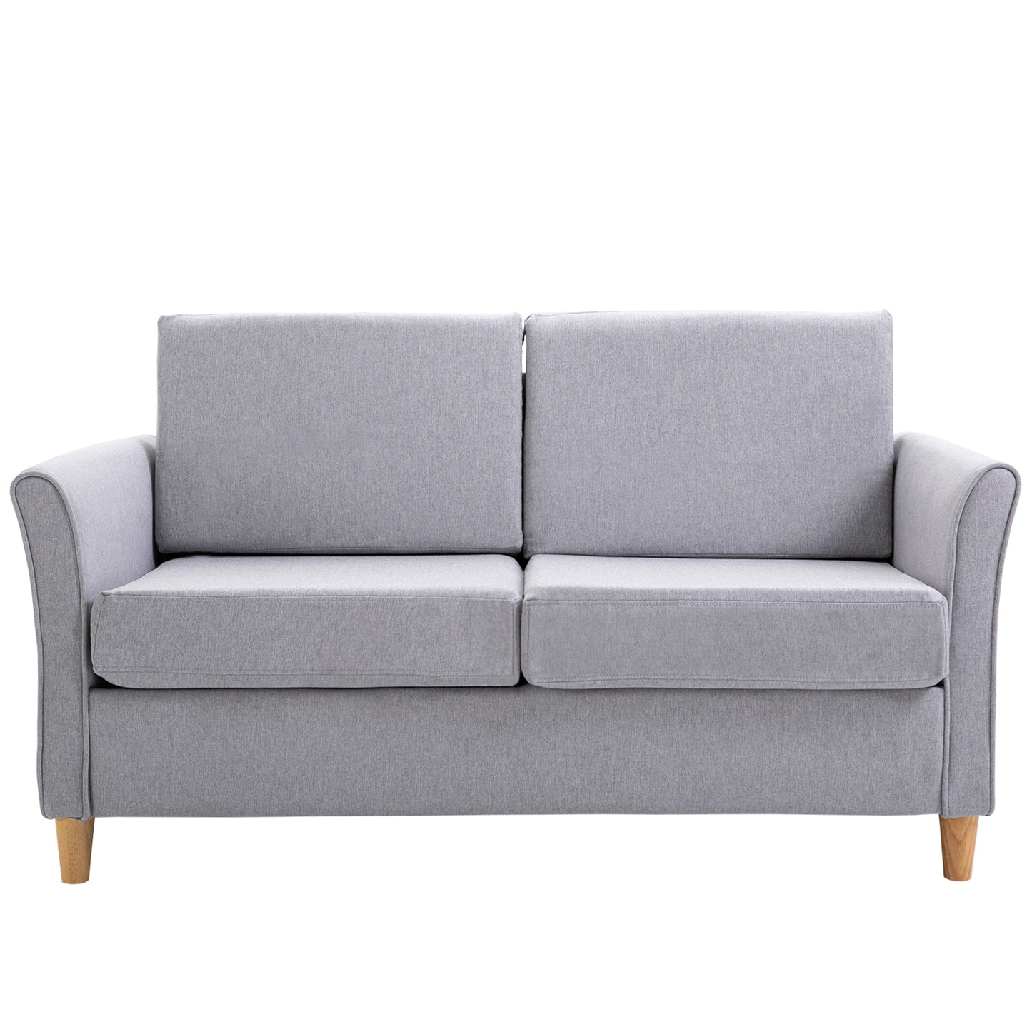 HOMCOM Linen Upholstery 2-Seater Sofa Floor Sofa Living Room Furniture w/Armrest Wooden Legs Grey