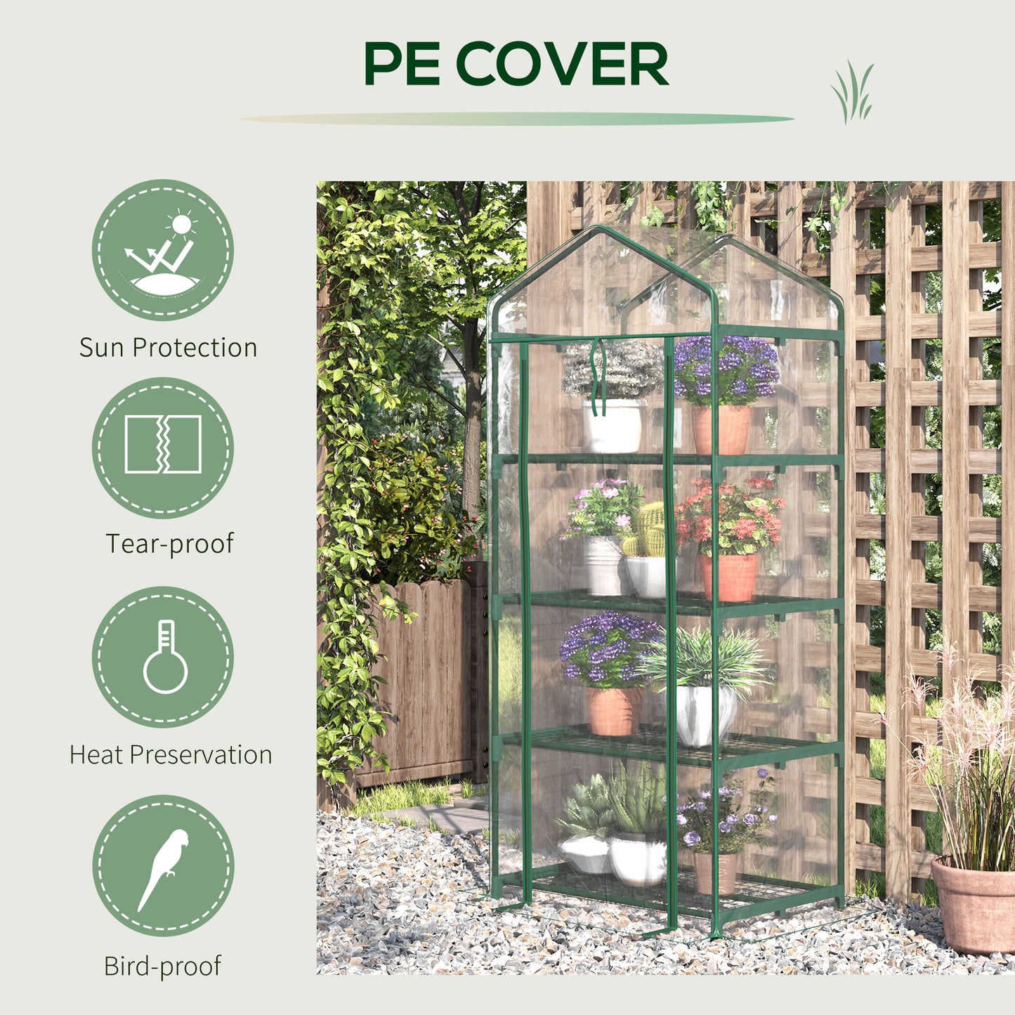 Outsunny 4 Tiers Mini Portable Greenhouse Plant  Grow Shed Metal Frame Transparent Clear Cover 160H x 70L x 50Wcm 4-Tier House w/ Outdoor