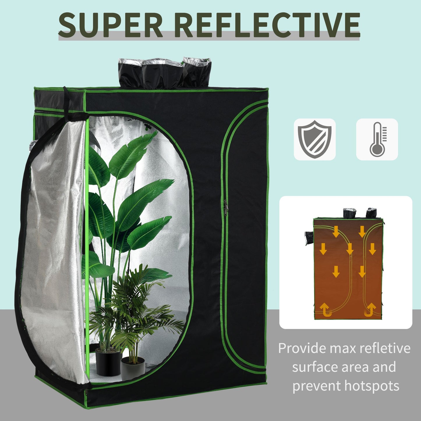 Outsunny Mylar Hydroponic Grow Tent with Adjustable Vents and Floor Tray for Indoor Plant Growing 90x60x135cm
