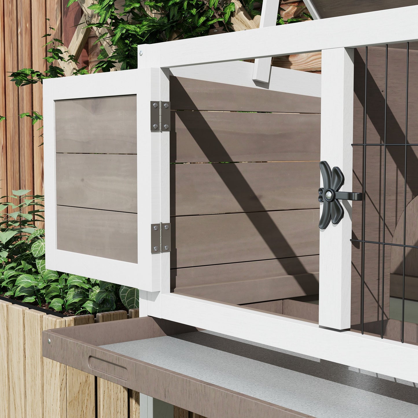 Pawhut Wooden Rabbit Hutch Guinea Pig Hutch Bunny House with Built in Tray Openable Asphalt Roof 84 x 43 x 70cm Brown