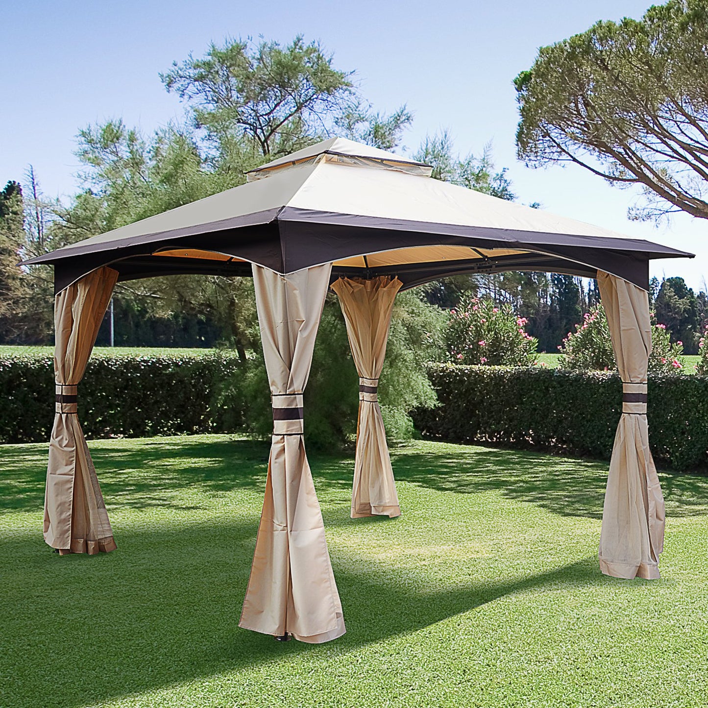 Outsunny 3.2m x 3.2m Vented Roof Steel Frame Gazebo Beige