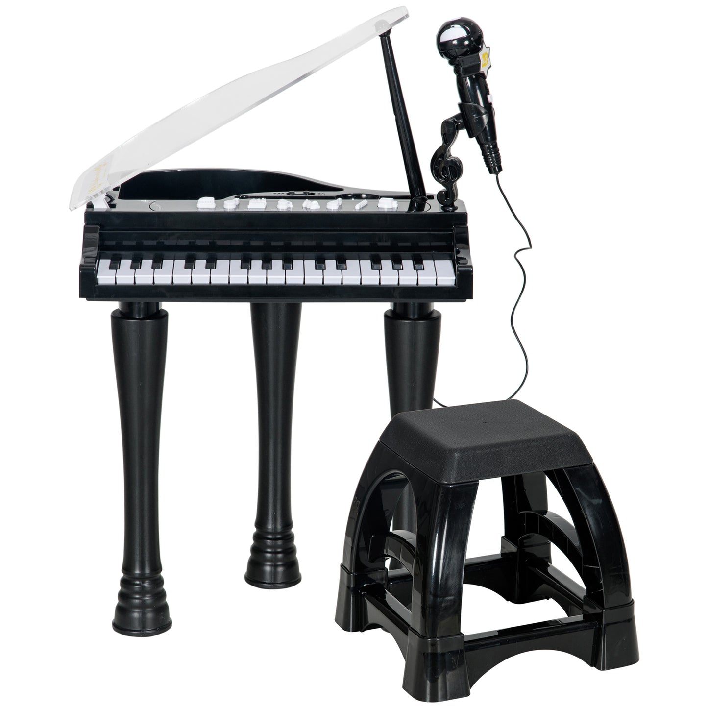 AIYAPLAY 32Key Kids Piano Keyboard with Stool Lights Microphone Sounds Removable Legs Black