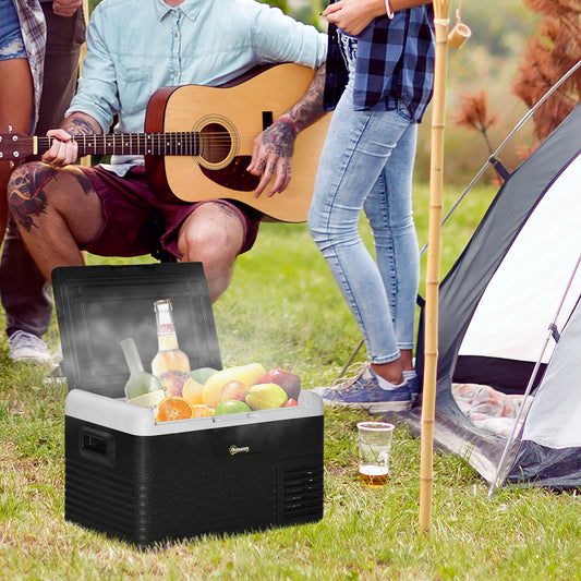 Outsunny 30L Car Refrigerator, Portable Compressor Car Fridge Freezer, Electric Cooler Box with 12/24V DC and 110-240V AC for Camping, Driving, Picnic, Down to -20°c