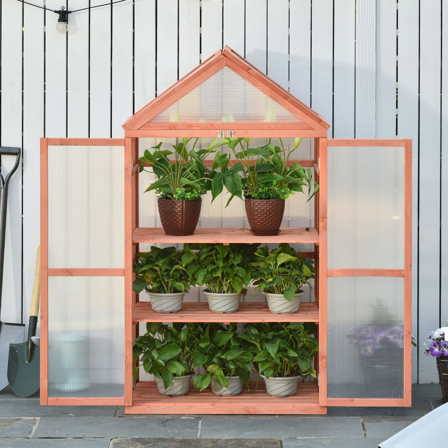 Outsunny Wooden Cold Frame Greenhouse for Plants PC Board Outdoor 80 x 47 x 138cm Orange