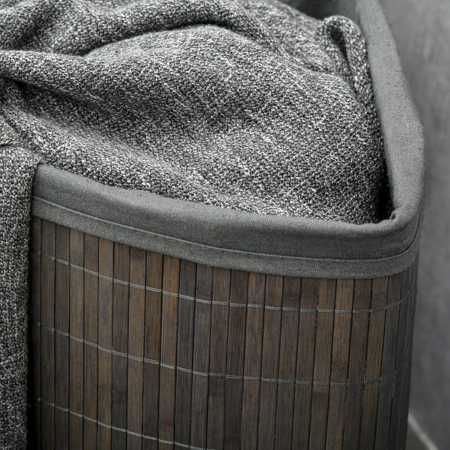 HOMCOM Bamboo Laundry Basket with Lid, 55 Litres Laundry Hamper 38 x 38 x 57cm, Grey