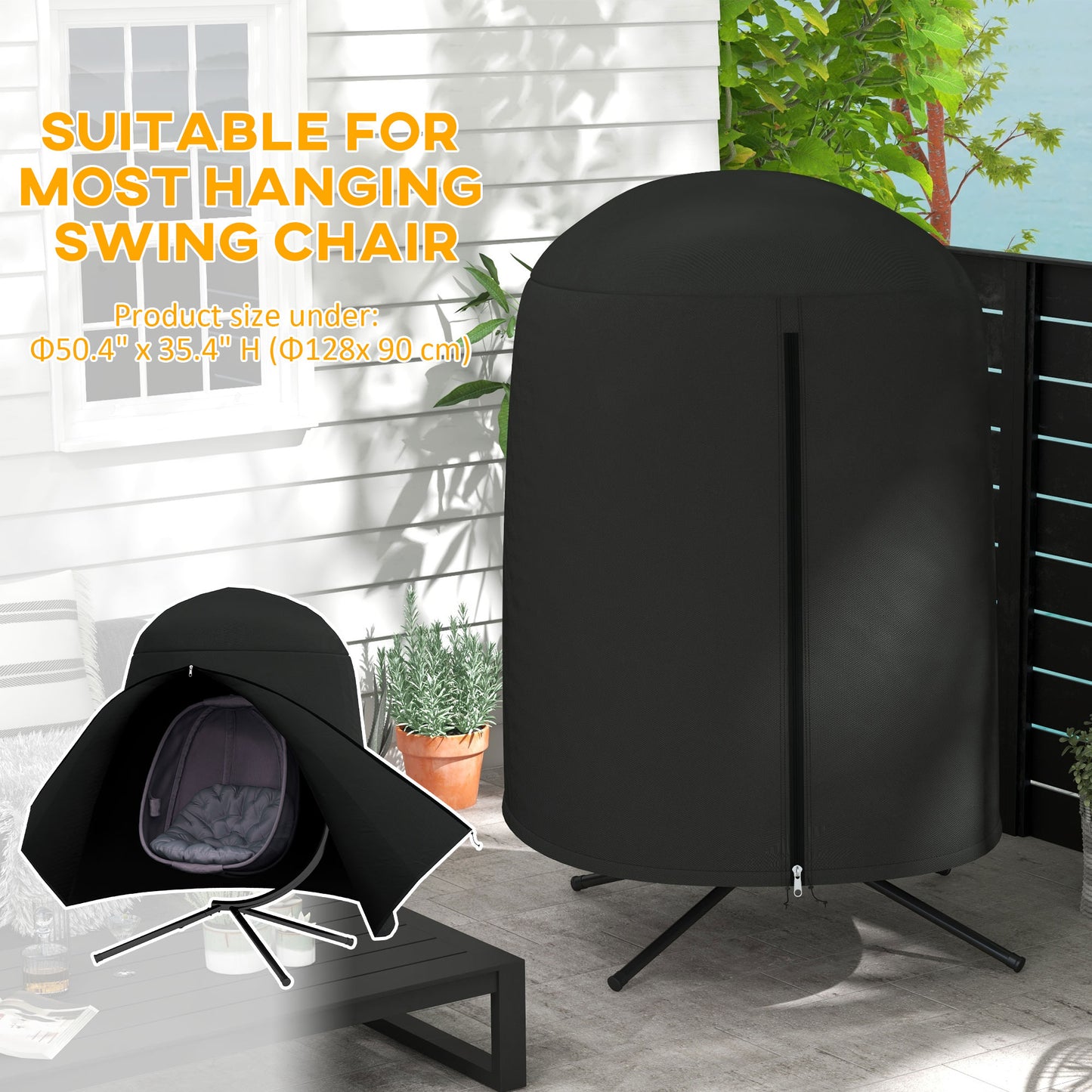 Outsunny 190 x Ø128cm Hanging Egg Chair Furniture Cover - Black