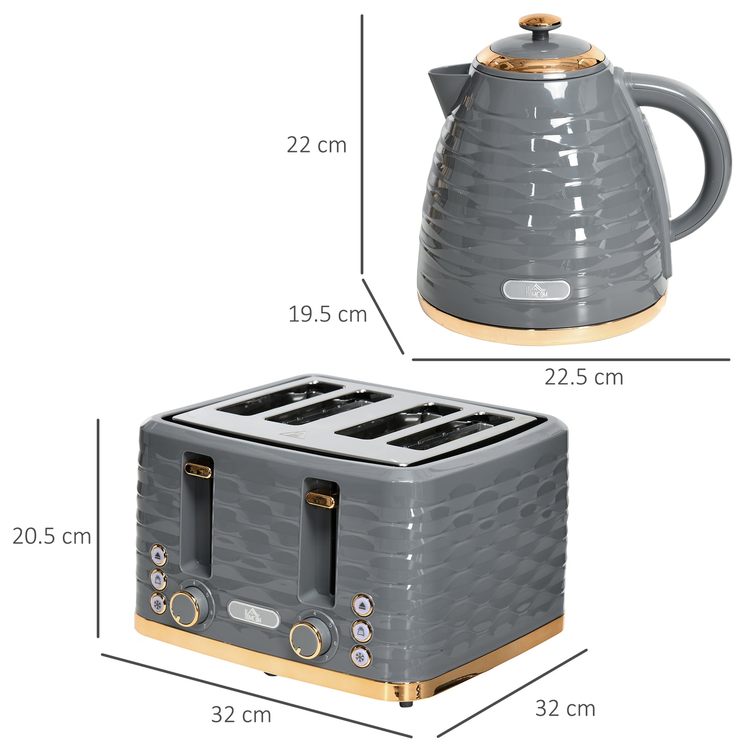 HOMCOM Kettle and Toaster Set 1.7L Rapid Boil Kettle & 4 Slice
