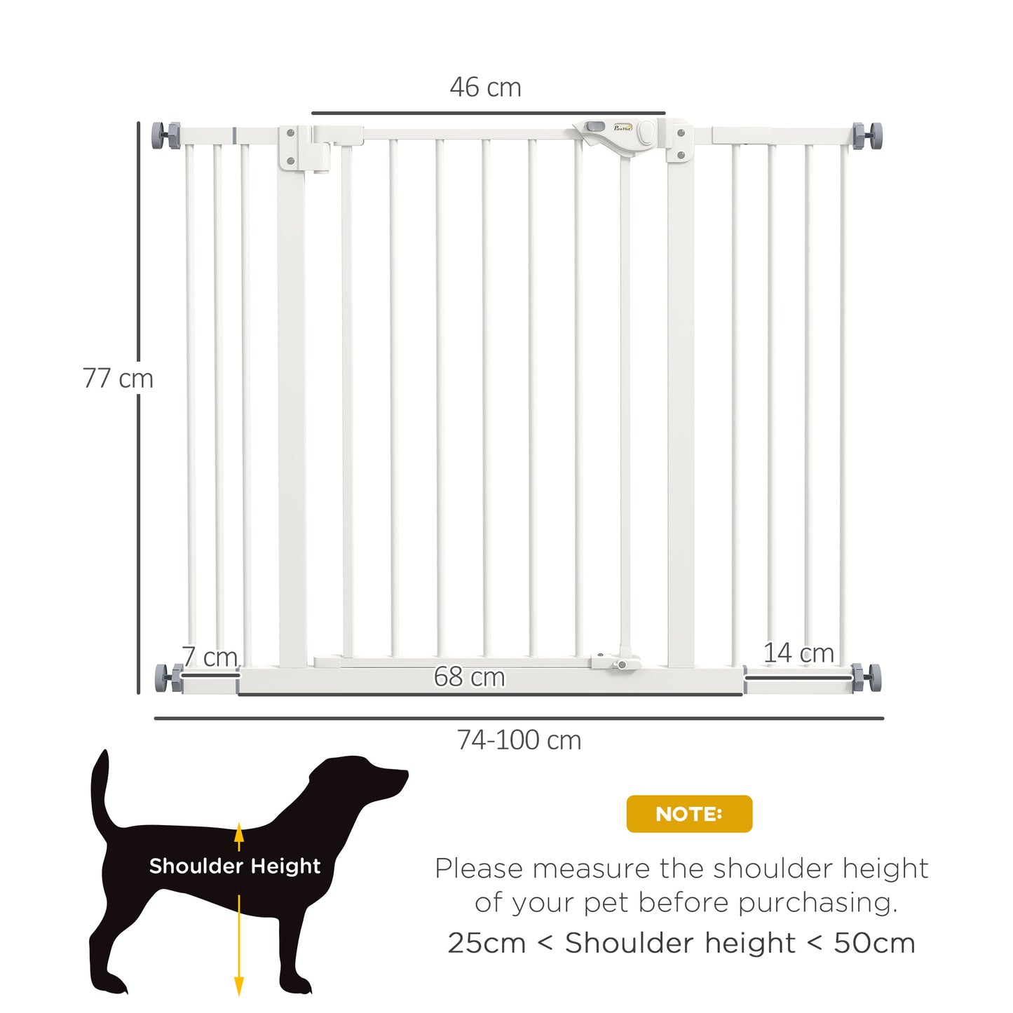 PawHut Metal 74-100cm Wide Adjustable Dog Gate Black