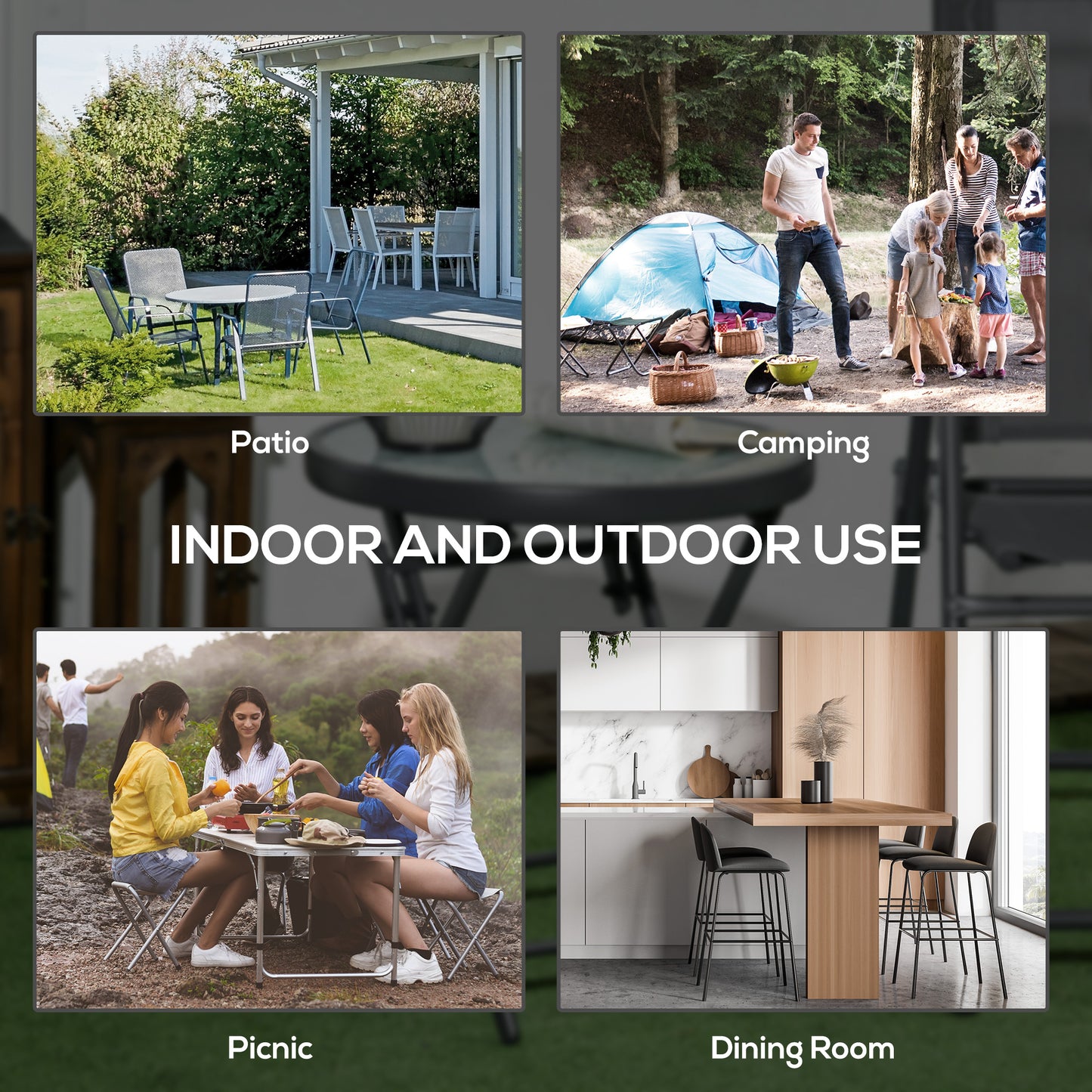 Outsunny Φ45cm Outdoor Side Table Round Folding Patio Table with Imitation Marble Glass Top Small Coffee Table White