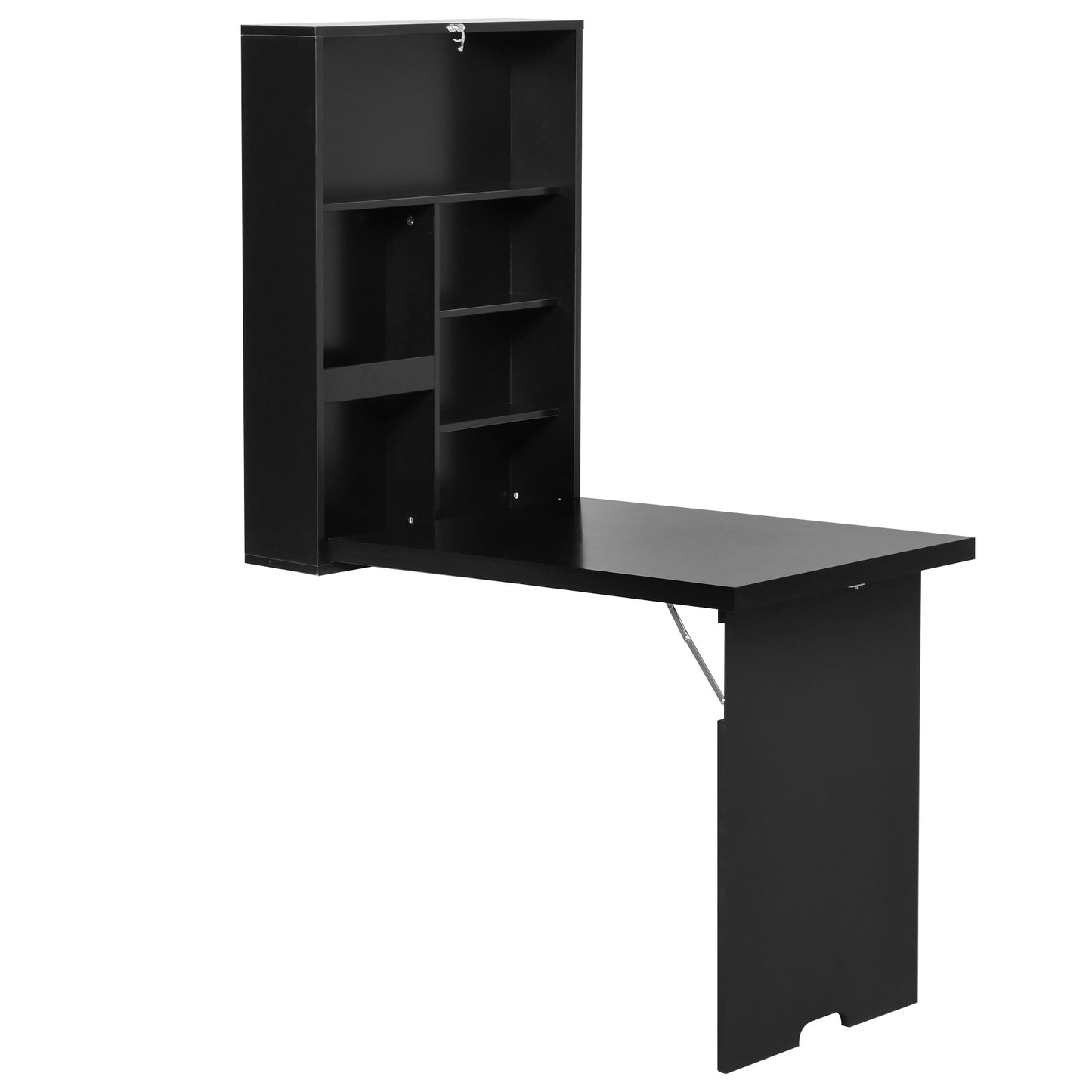 HOMCOM Folding Wall-Mounted w/Chalkbaord Multifunction Shelf-Black