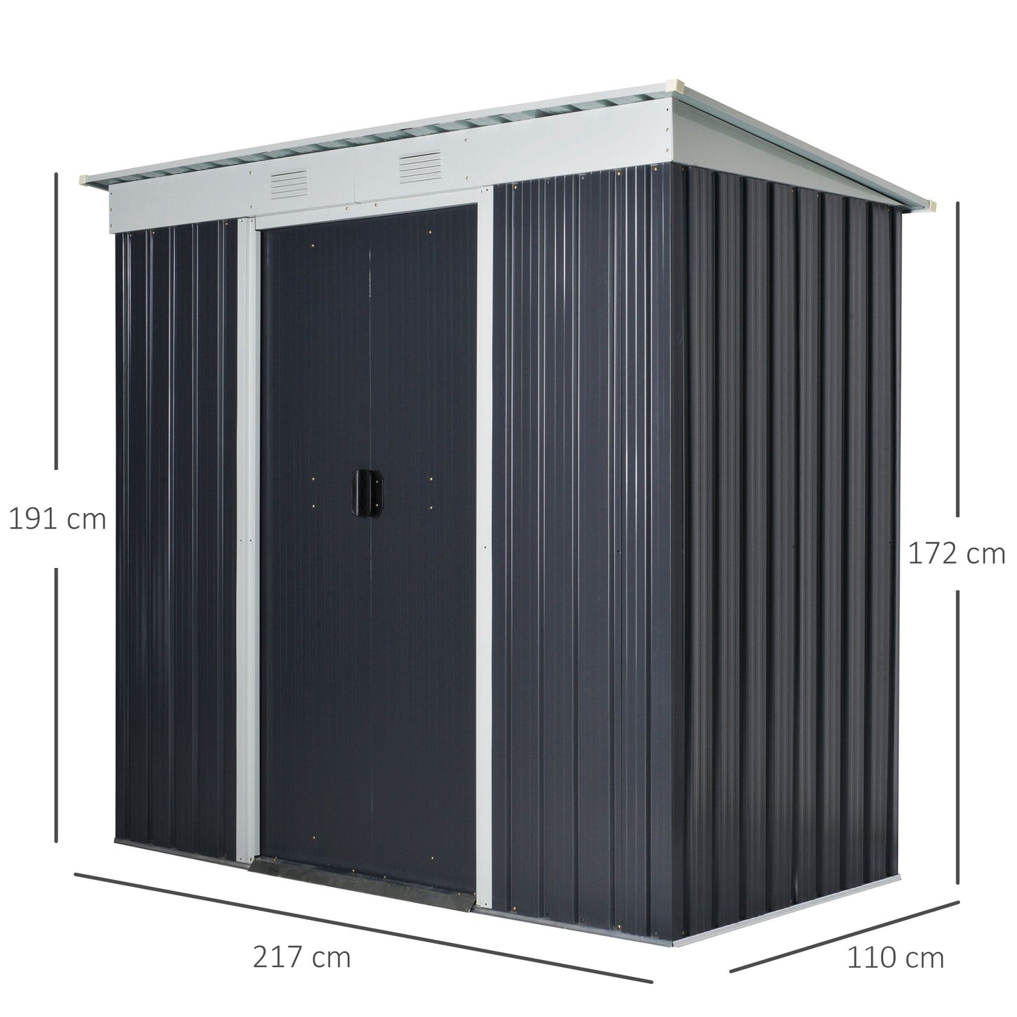 Outsunny 3.6 x 7.1ft Corrugated Steel Sliding Door Garden Shed - Grey