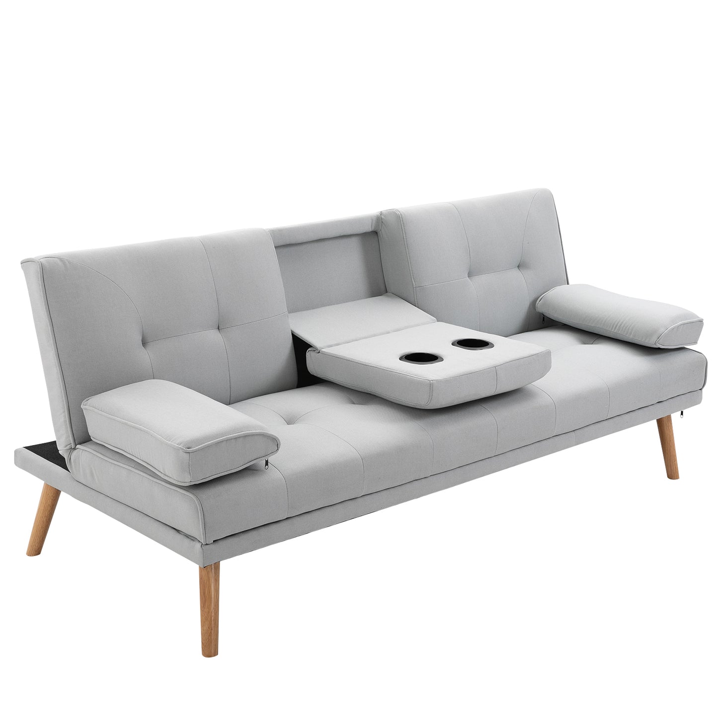 HOMCOM 3 Seater Sofa Bed W/Linen Metal Sponge Rubber Wood Legs, 181W x 77D x 72Hcm-Grey