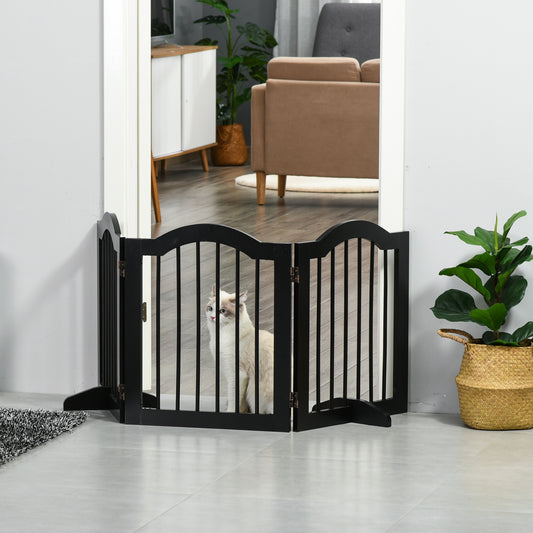 PawHut 3 Panels Dog Gate w/ Support Feet Fence Safety Barrier Freestanding Wood Black