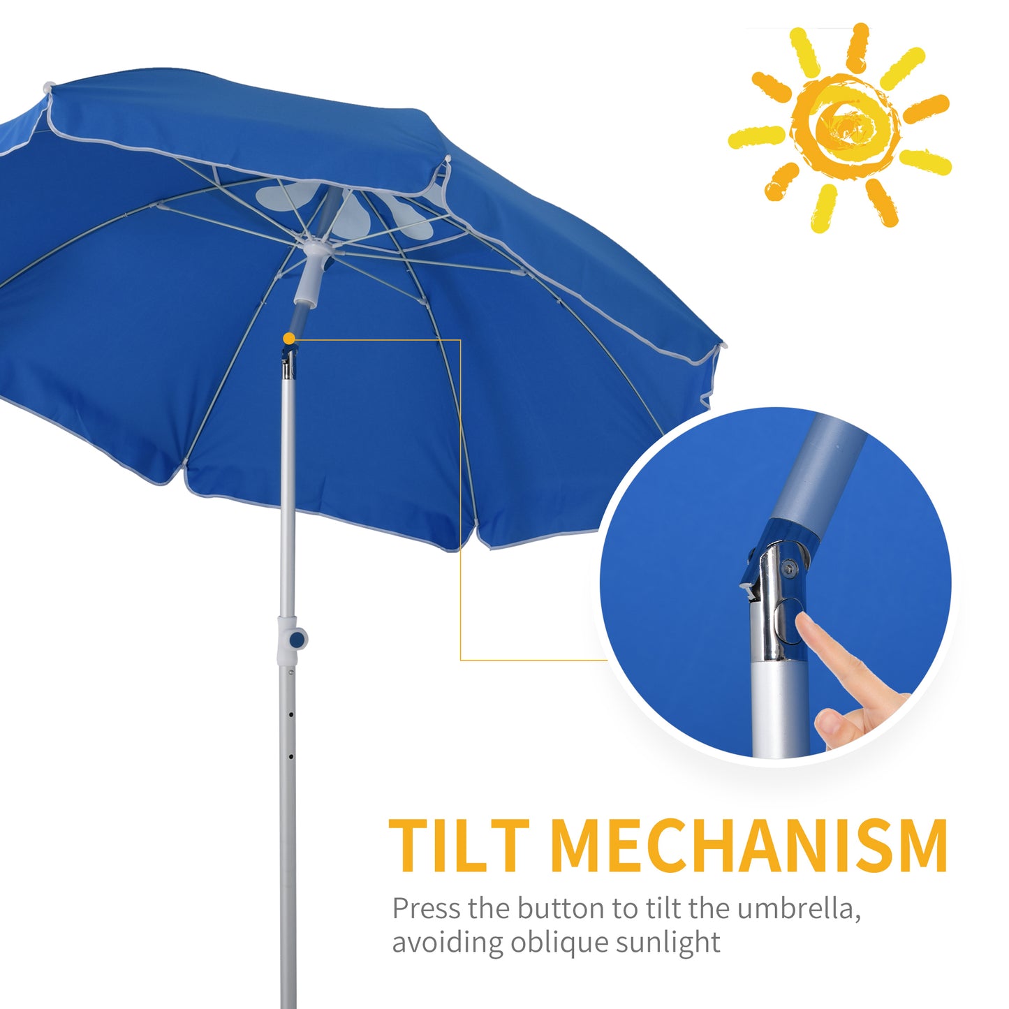 Outsunny Arc. 1.9m Beach Umbrella w/ Adjustable Angle Pointed Design Carry Bag Blue