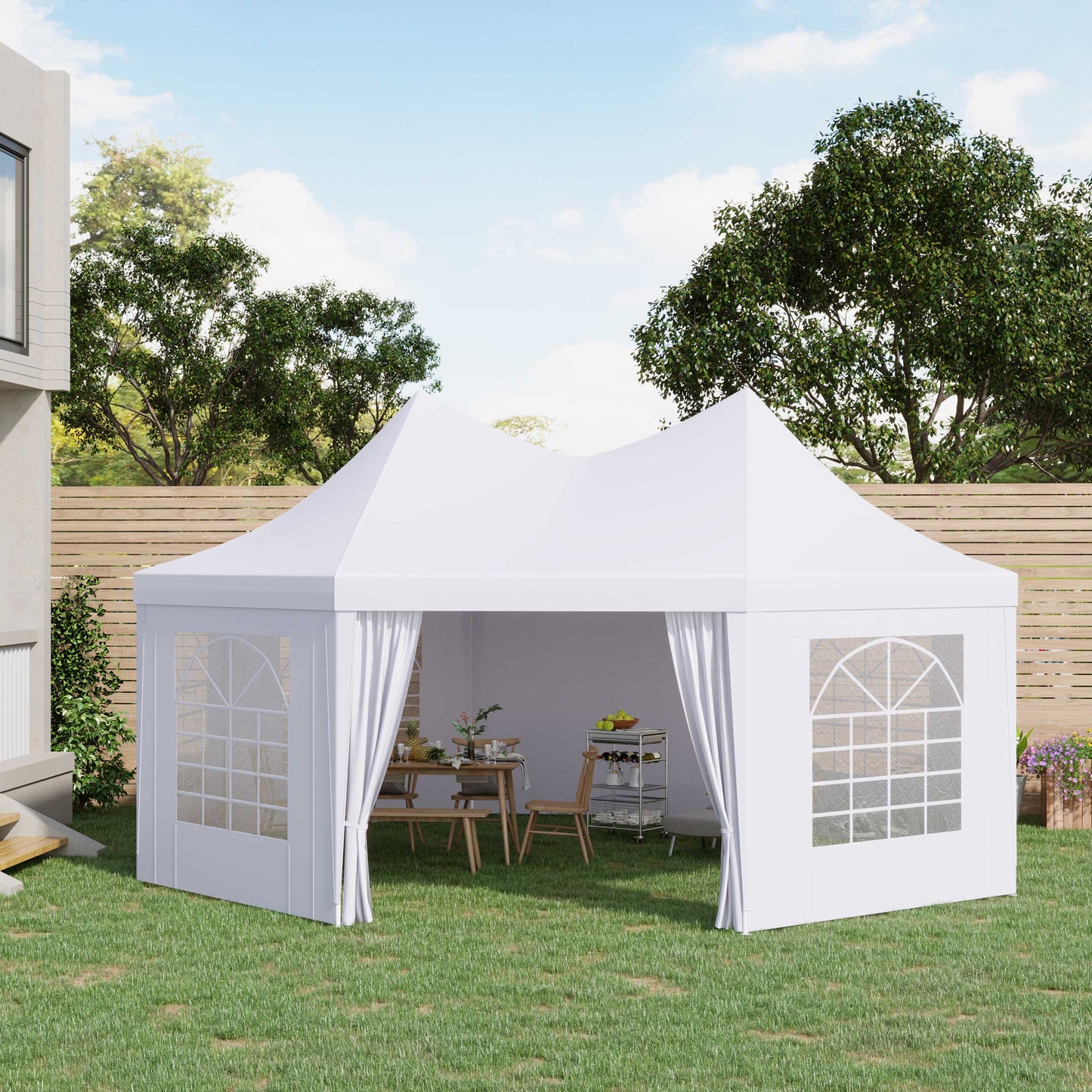 Outsunny 6.8m x5m Octagonal Party Tent / Wedding Marquee-White