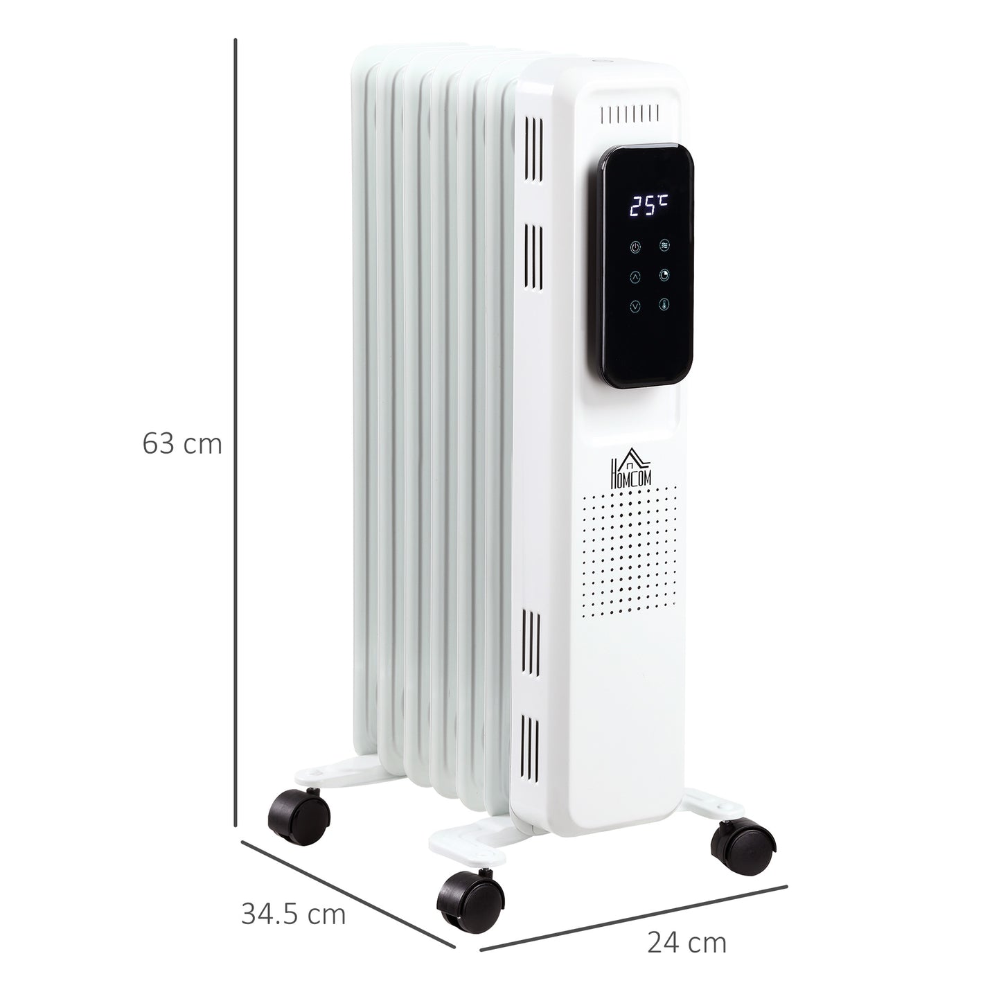 HOMCOM 1630W Oil Filled Radiator, 11 Fin Portable Heater w/ Timer Remote Control White