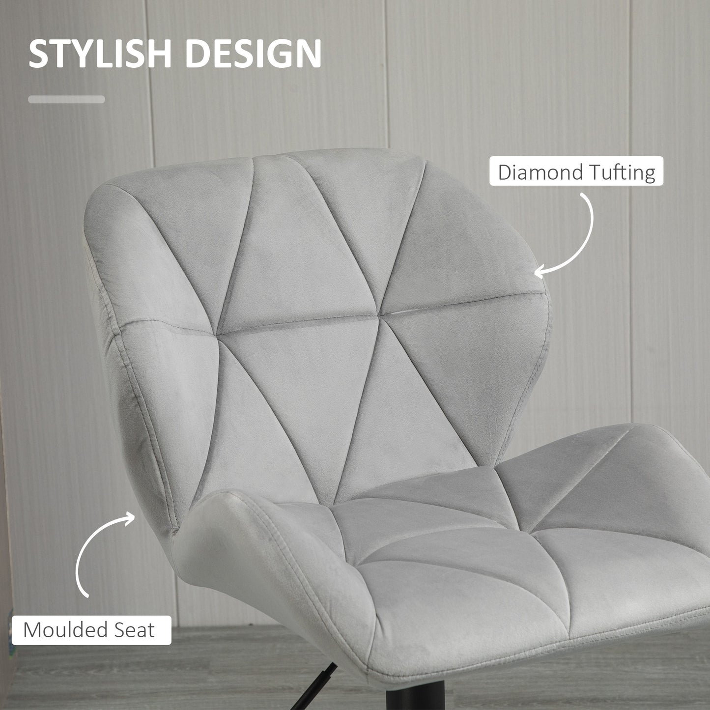 HOMCOM Bar Stool Set of 2 Fabric Adjustable Height Armless Counter Chairs Light Grey