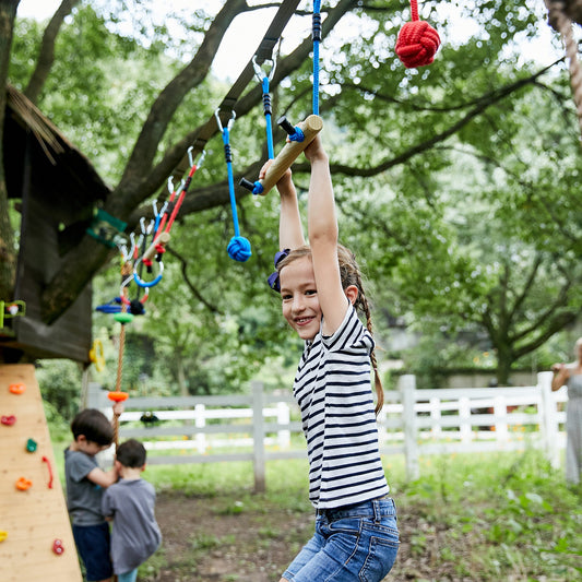 Outsunny Ninja Warrior Obstacle Course for Kids 46FT Slackline Kit w/ Training Equipment