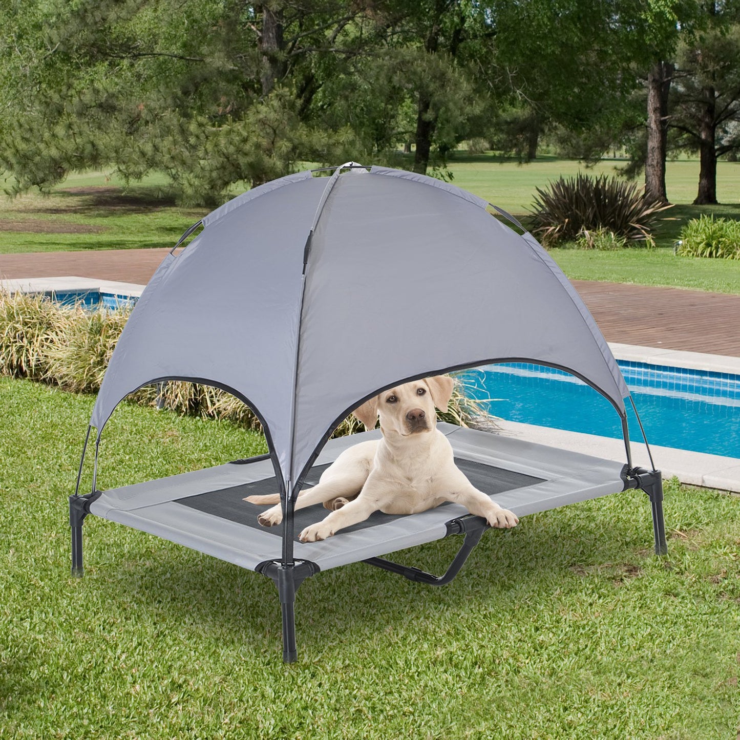 PawHut 76 cm Elevated Pet Bed Dog Foldable Cot Tent Canopy Instant Shelter Outdoor