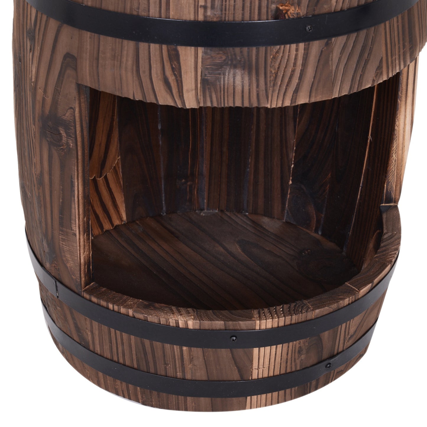 Outsunny Fir Wood Barrel Pump Fountain W/ Flower Planter, Φ32x58.5H cm