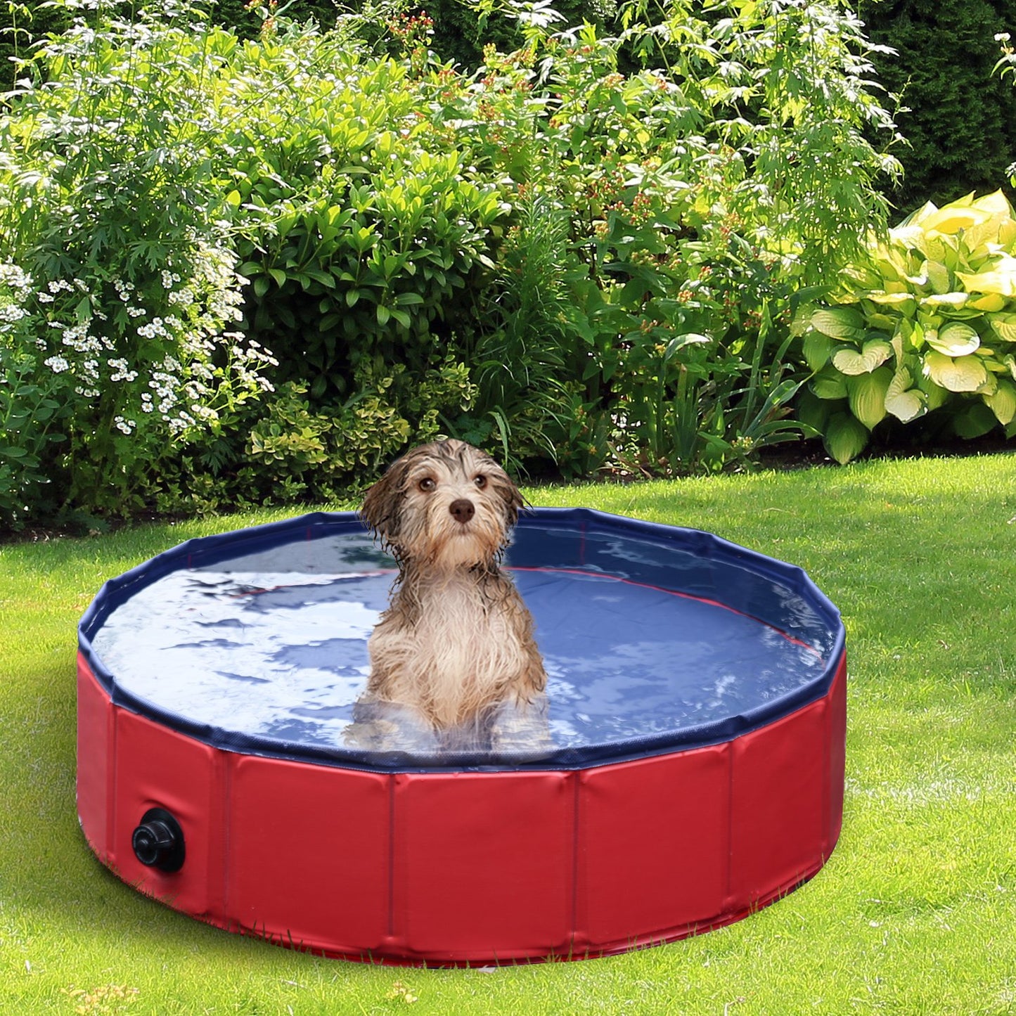 PawHut Pet Swimming Pool, Foldable, 80 cm Diameter-Red