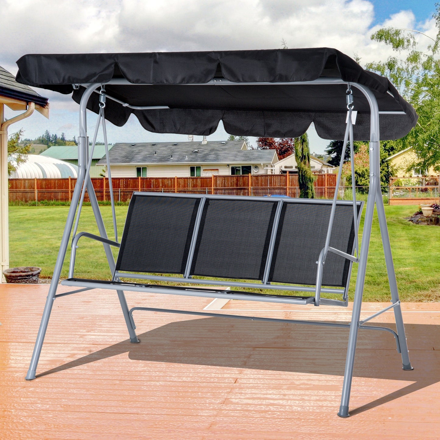 Outsunny Outdoor 3-Seater Swing Chair-Black