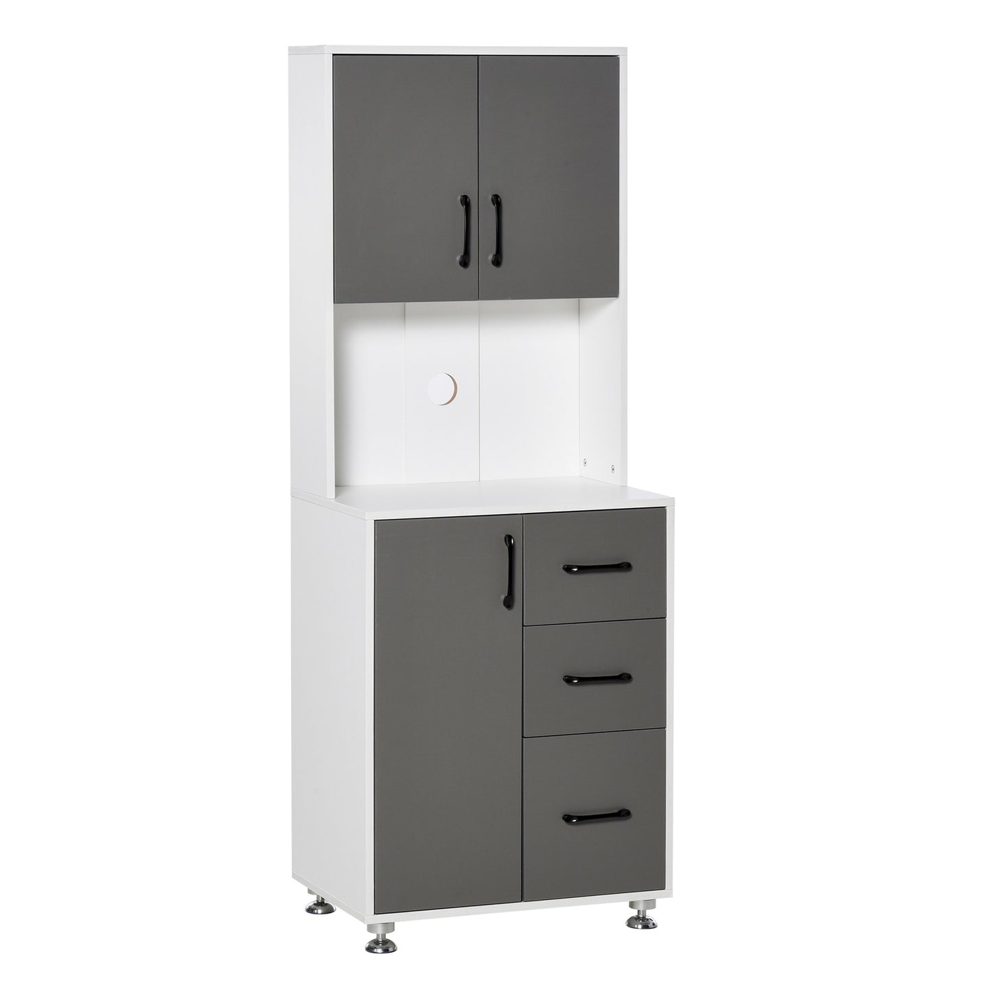 HOMCOM Modern Kitchen Pantry Cabinet Storage Cupboard with Open Countertop Grey