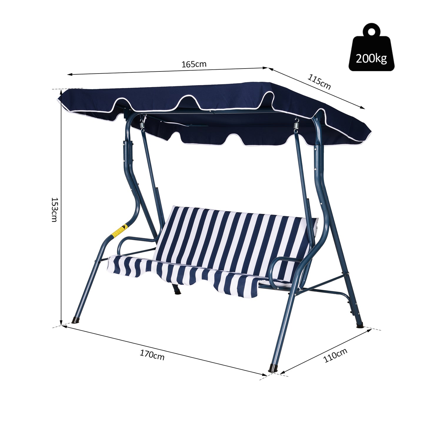 Outsunny Steel 3-Seater Swing Chair w/ Canopy Blue