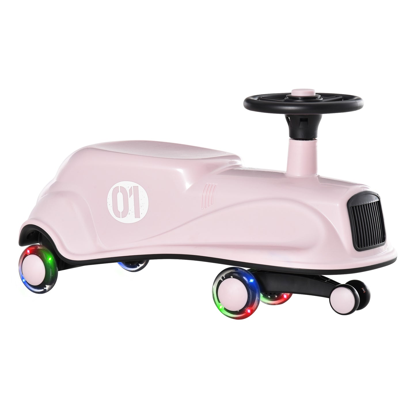 HOMCOM Wiggle Car Ride On Toy w/LED Flashing Wheels for 2-6 Years Old Pink